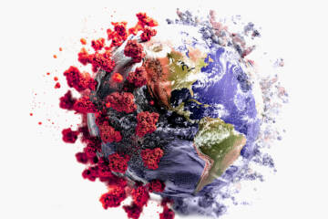 image of globe with red particles